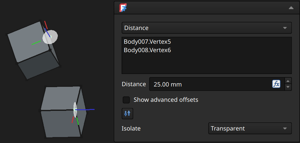 FreeCAD Assembly workbench distance joint example